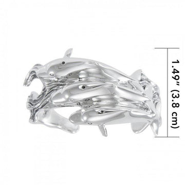 Dolphins Sterling Silver Cuff Bracelet TBG047 - Jewelry